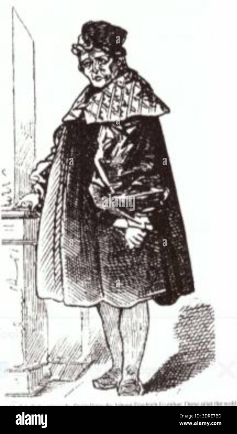 Die um 1720 entstandene Darstellung zeigt Johann Friedrich Eisenhut Porträtstil des frühen 18. Jahrhunderts, Gesichtszüge, Haarschnitt, Kleidung und Hintergrund. Die Illustration spiegelt europäische künstlerische Konventionen, biografische Darstellung und historische Dokumentation von Individuen wider, wobei visuelle Details für die kulturelle und genealogische Forschung erhalten bleiben und künstlerische Technik, Komposition und historische Aufzeichnungen hervorgehoben werden. Stockfoto