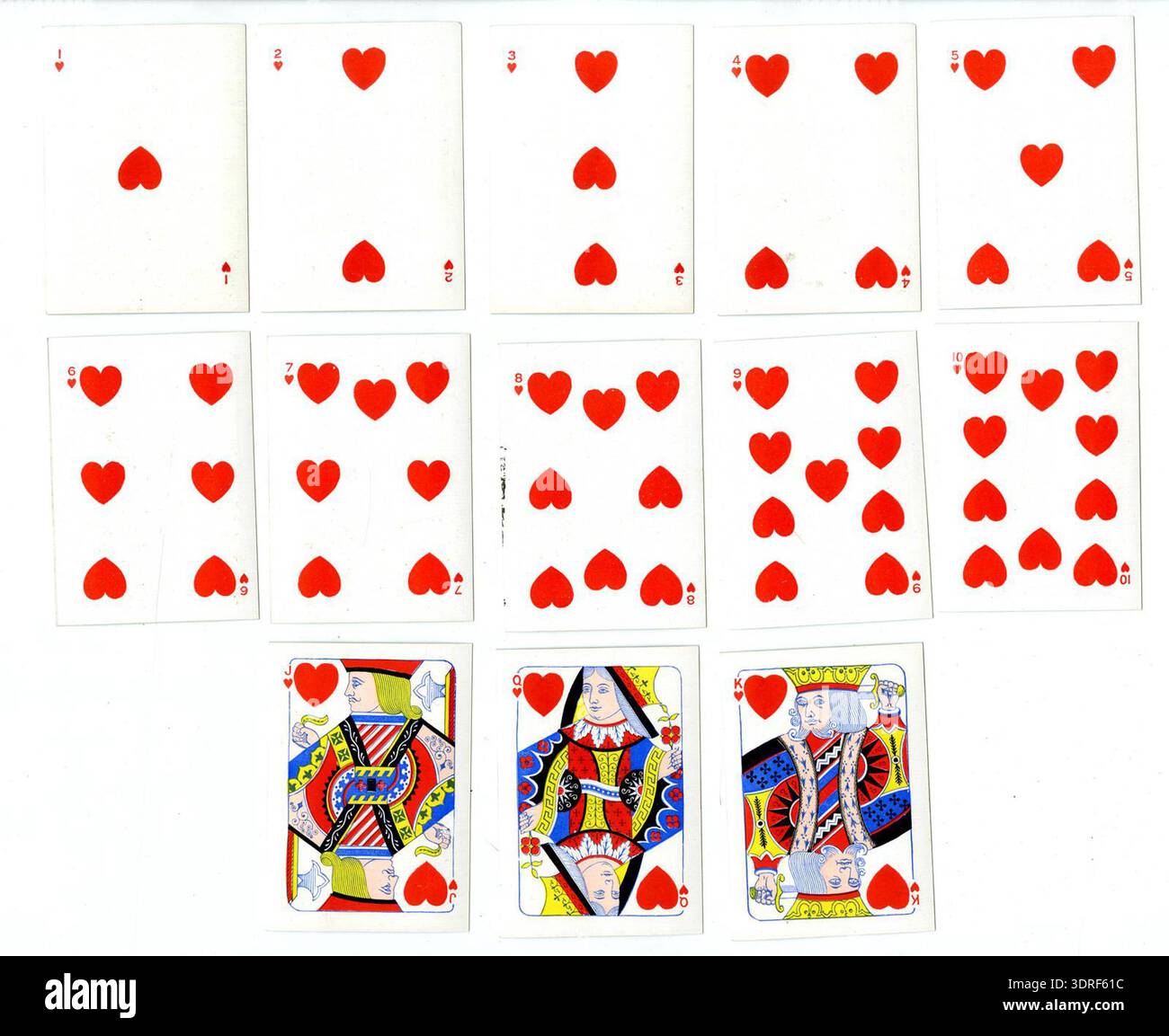 Diese Chromolithografie von 1888 zeigt eine komplette Packung mit 52 doppelseitigen Spielkarten, einer Porträtkarte und vier leeren Karten. Die Rückseite ist mit den Wappen der Worshipful Company of Makers of Playing Cards bedruckt, was die Heraldik der Organisation widerspiegelt. Das Set veranschaulicht das Design, die Drucktechniken, die Farbapplikation und das Standardlayout englischer Spielkarten aus dem späten 19. Jahrhundert und zeigt Anzug-Symbole, Gesichtskarten, numerische Anordnung und dekorative Rückseite. Stockfoto