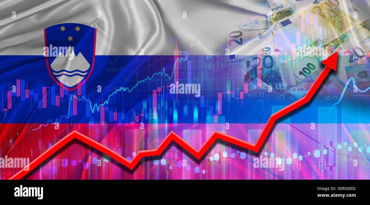 Slowenisches Finanzwachstum auf Marktdiagramm. Slowenisches Wirtschaftswachstum in Finanzgrafik Stockfoto