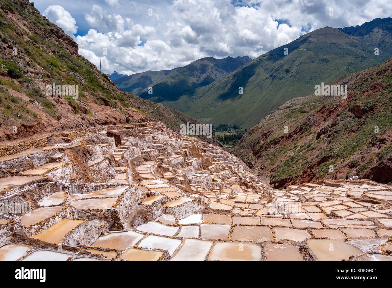 Salzterrassen in Salinas de Maras im Heiligen Tal, Peru Stockfoto