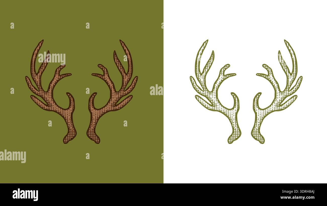 Heraldische Hirschgeweihe für Wappengestaltung und Schild. Handgezeichneter Gravur im alten traditionellen mittelalterlichen Stil, modernes Element für die Familie Stock Vektor