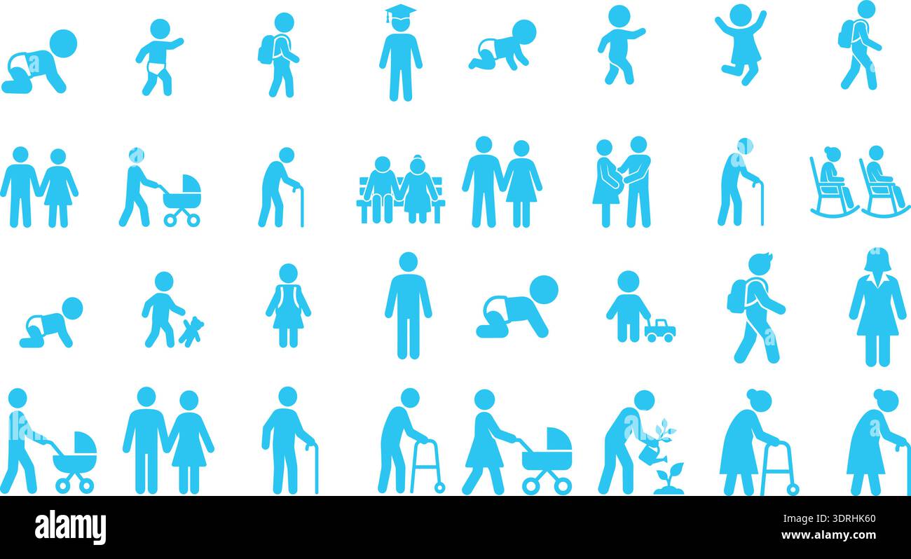 Menschliche Lebensstadien und Familienaktivitäten Symbole setzen Vektorillustration Stock Vektor
