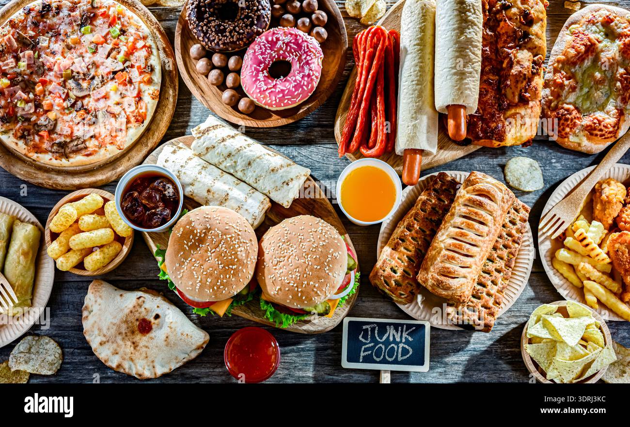 Lebensmittel, die das Krebsrisiko erhöhen. Junk Food Stockfoto