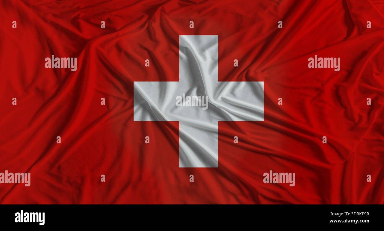 Schweizer Flagge mit Textur Hintergrund. Nationalflagge der Schweiz Stockfoto