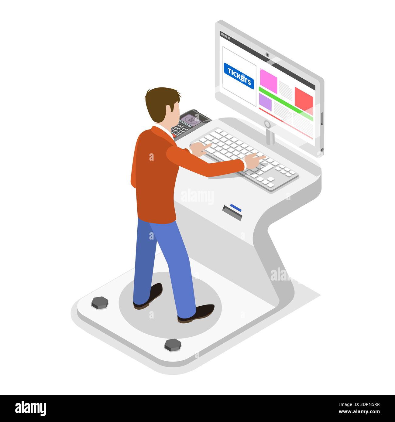 3D Isometrischer flacher Vektor Set von Ticketkiosken Stockfoto