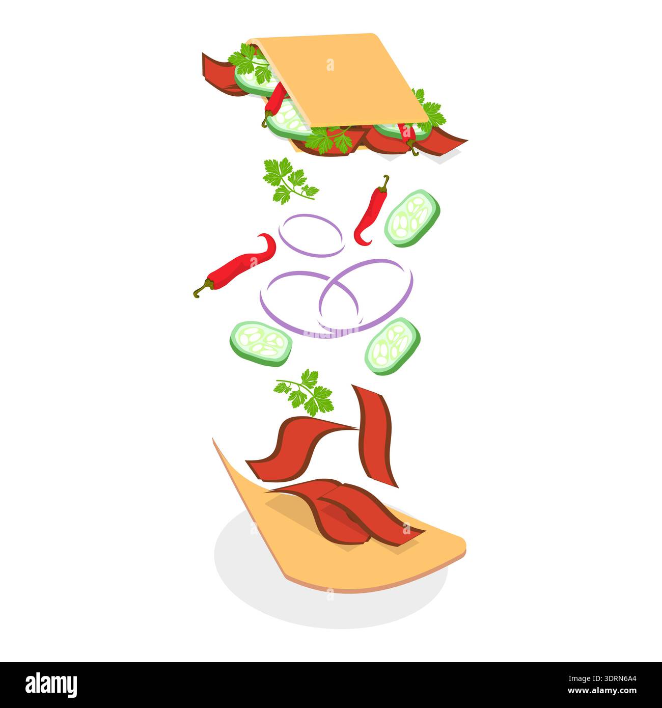 Isometrischer 3D-Vektorsatz mit Shawarmas Stockfoto