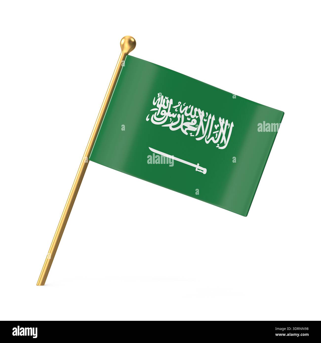 Saudi-Arabien Nationalflagge auf einem goldenen Stock Stockfoto