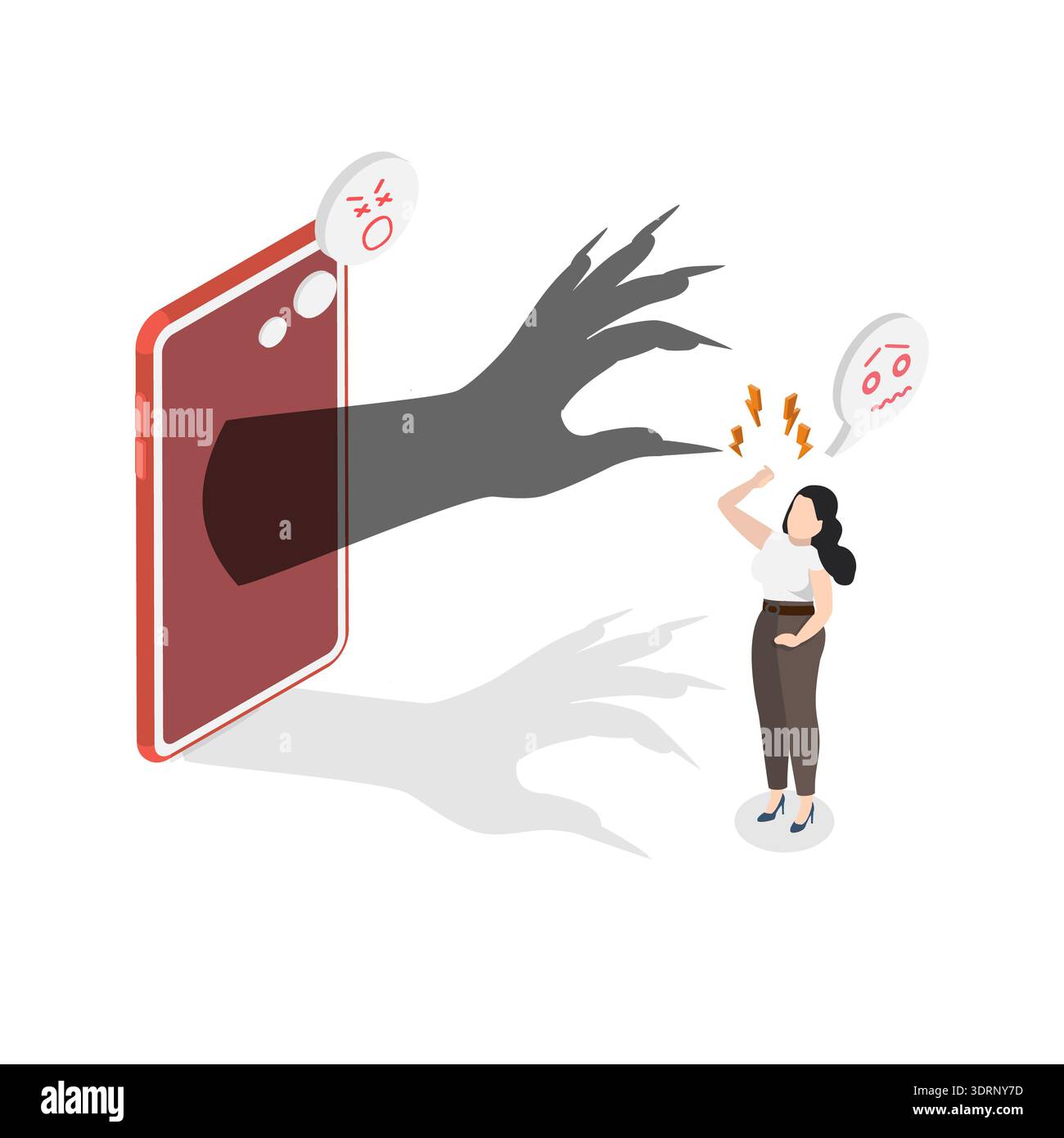 3D Isometrische flache Illustration des Opfers von Cybermobbing , Online-Belästigung Stockfoto