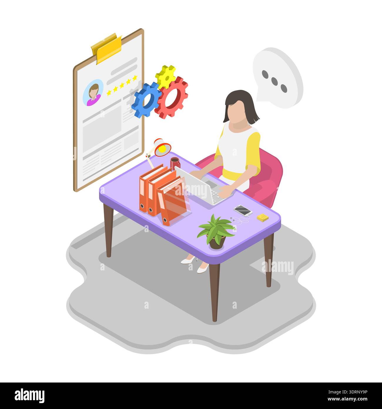 Isometrische 3D-Darstellung der Leistungsbeurteilung der Mitarbeiter, KPI zur Erfolgsmessung Stockfoto