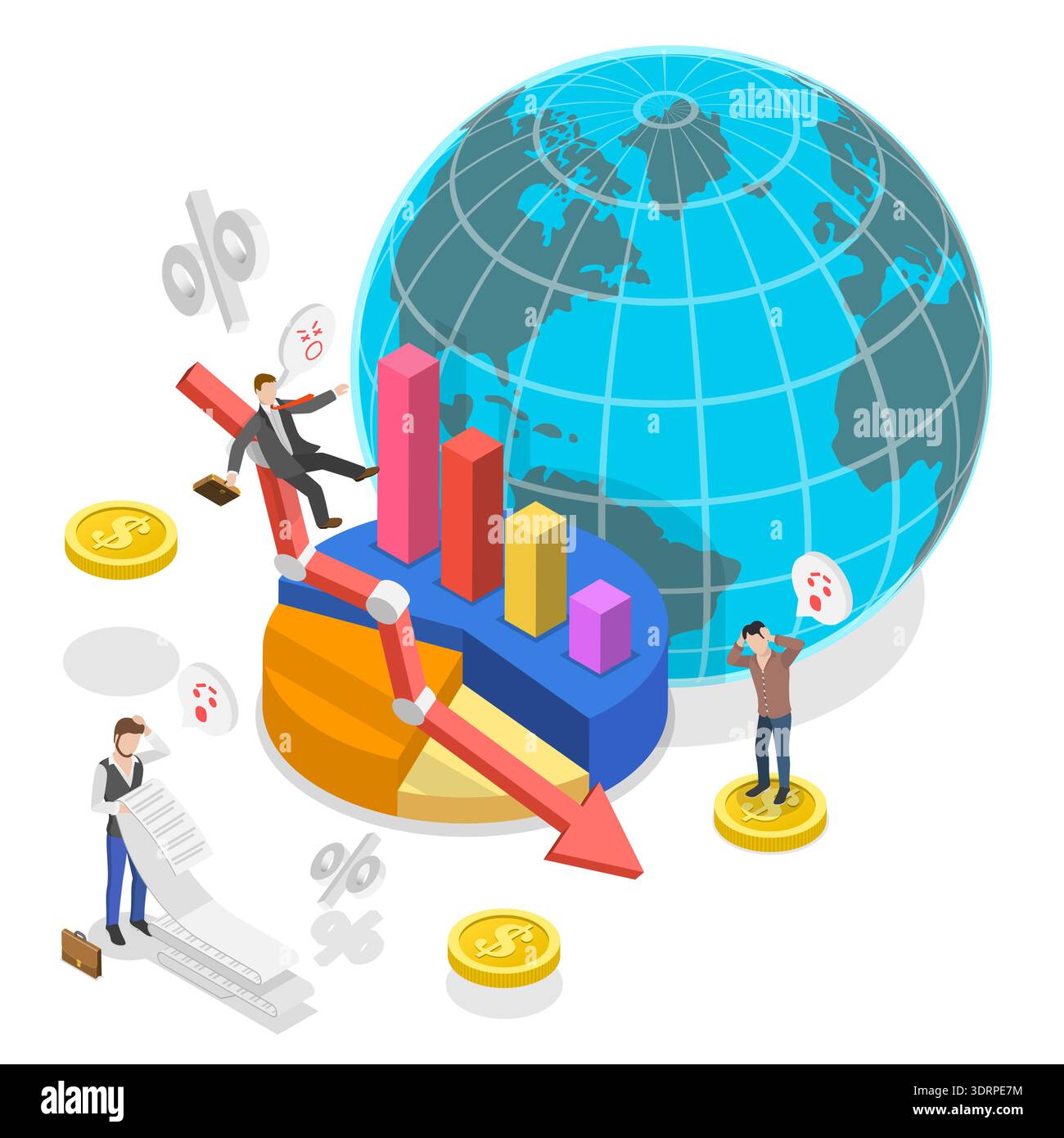 Isometrischer abgewickelter 3D-Vektor, Illustration eines Materialfehlers Stockfoto