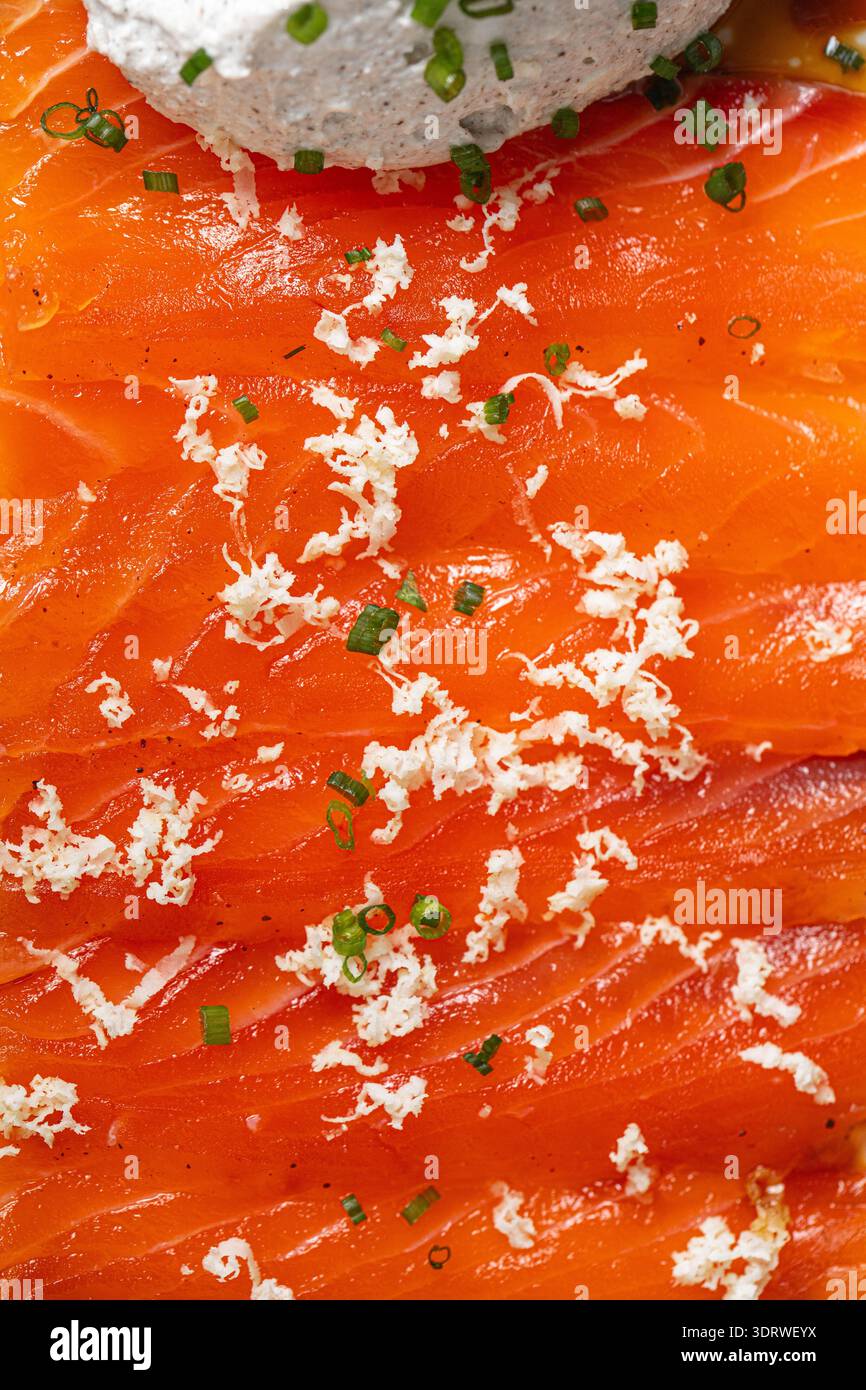 Leicht gesalzener Lachs aus nächster Nähe Stockfoto