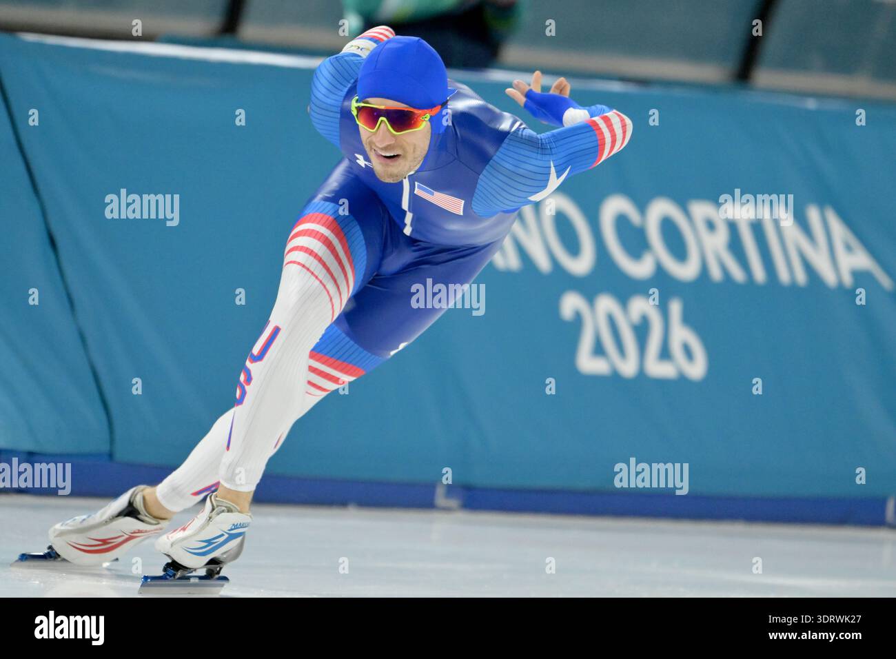 Mailand, Italien. Februar 2026. Olympia, Olympische Winterspiele Milan Cortina 2026, Eiskunstlauf, Männer, 1500 Meter im Milano Speed Skating Stadium, Casey Dawson (USA) in Aktion. Quelle: Peter Kneffel/dpa/Alamy Live News Stockfoto