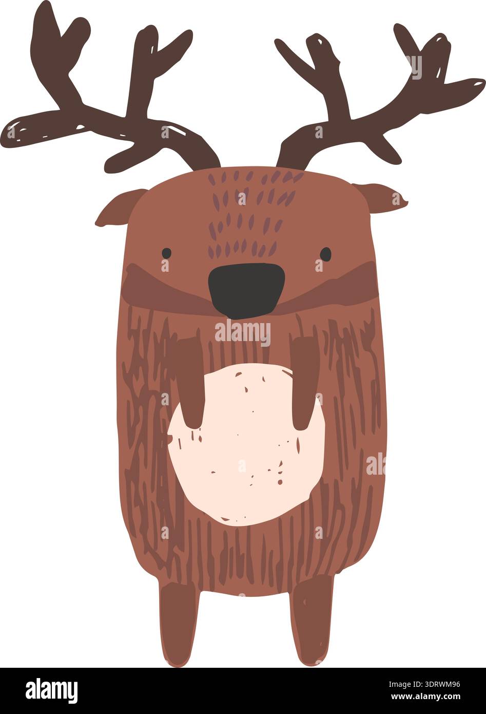 Niedliche kindliche Hand gezeichnete braune Hirsch-Illustration Stock Vektor