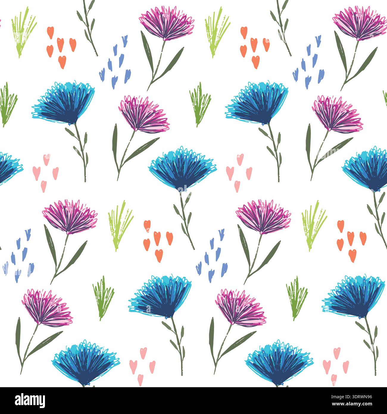 Süßes Blumenmuster mit rosa und blauen Blumen Stock Vektor