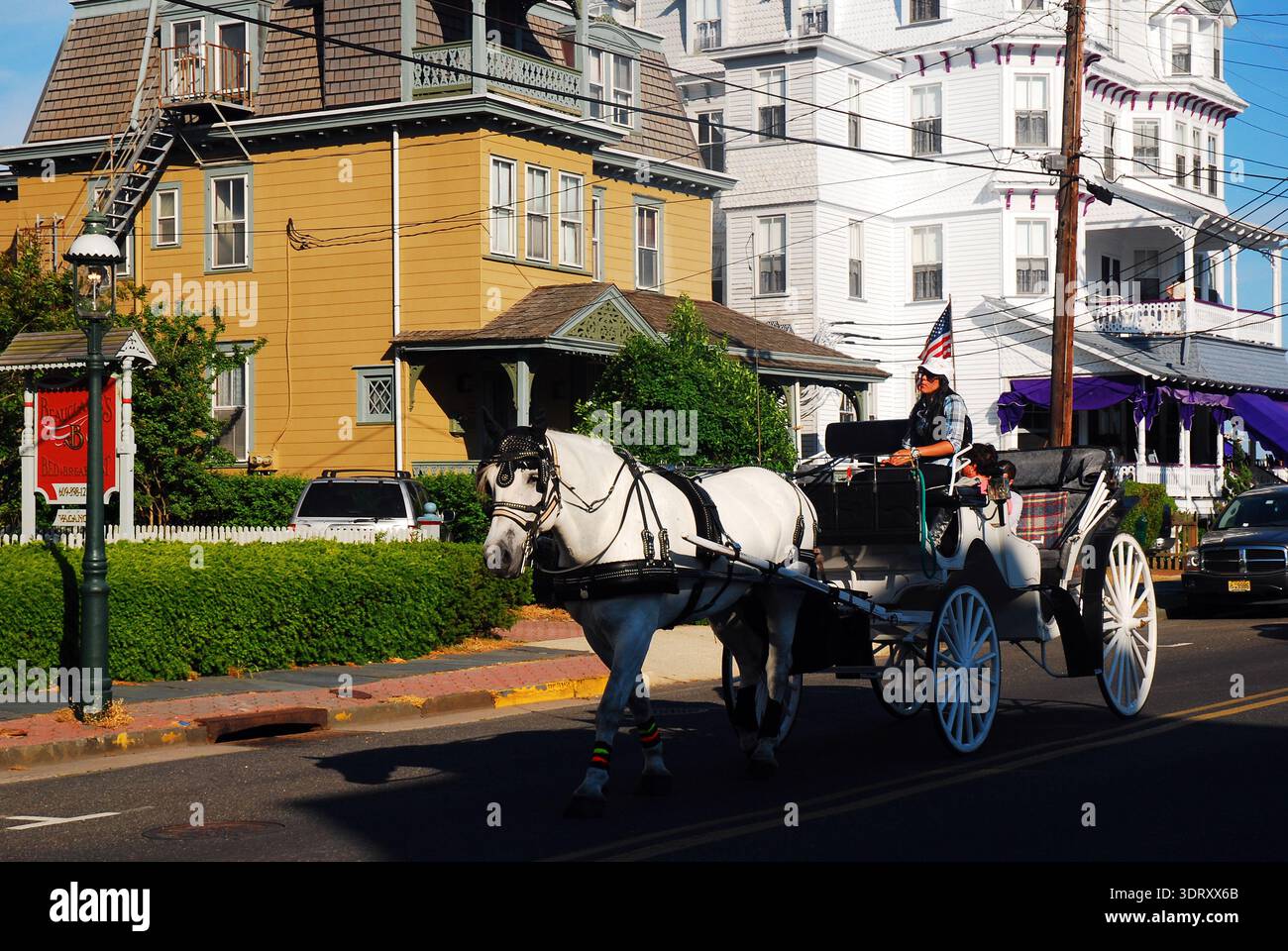Cape May, NJ, USA 3. Juni 2011 Eine Kutschfahrt führt Besucher durch die historischen Straßen von Cape May New Jersey, an der Jersey Shore, Show Stockfoto
