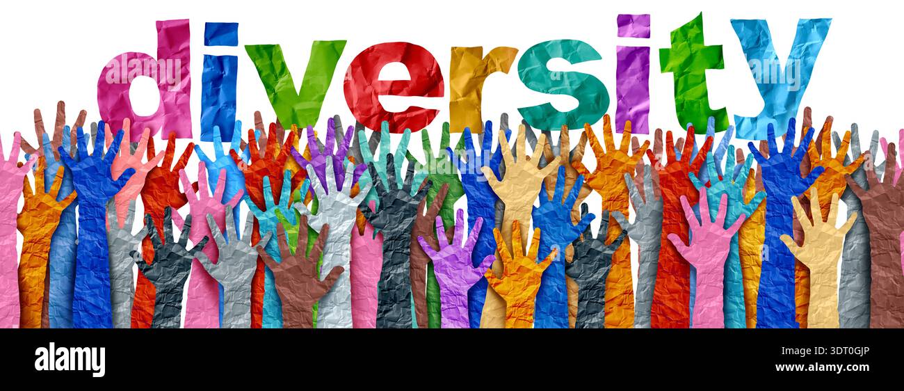 Diversity and Diversity People Konzept und Gleichheit und Gerechtigkeit repräsentieren die afroamerikanische asiatische und kaukasische Gesellschaft als multikulturelle Gesellschaft Stockfoto