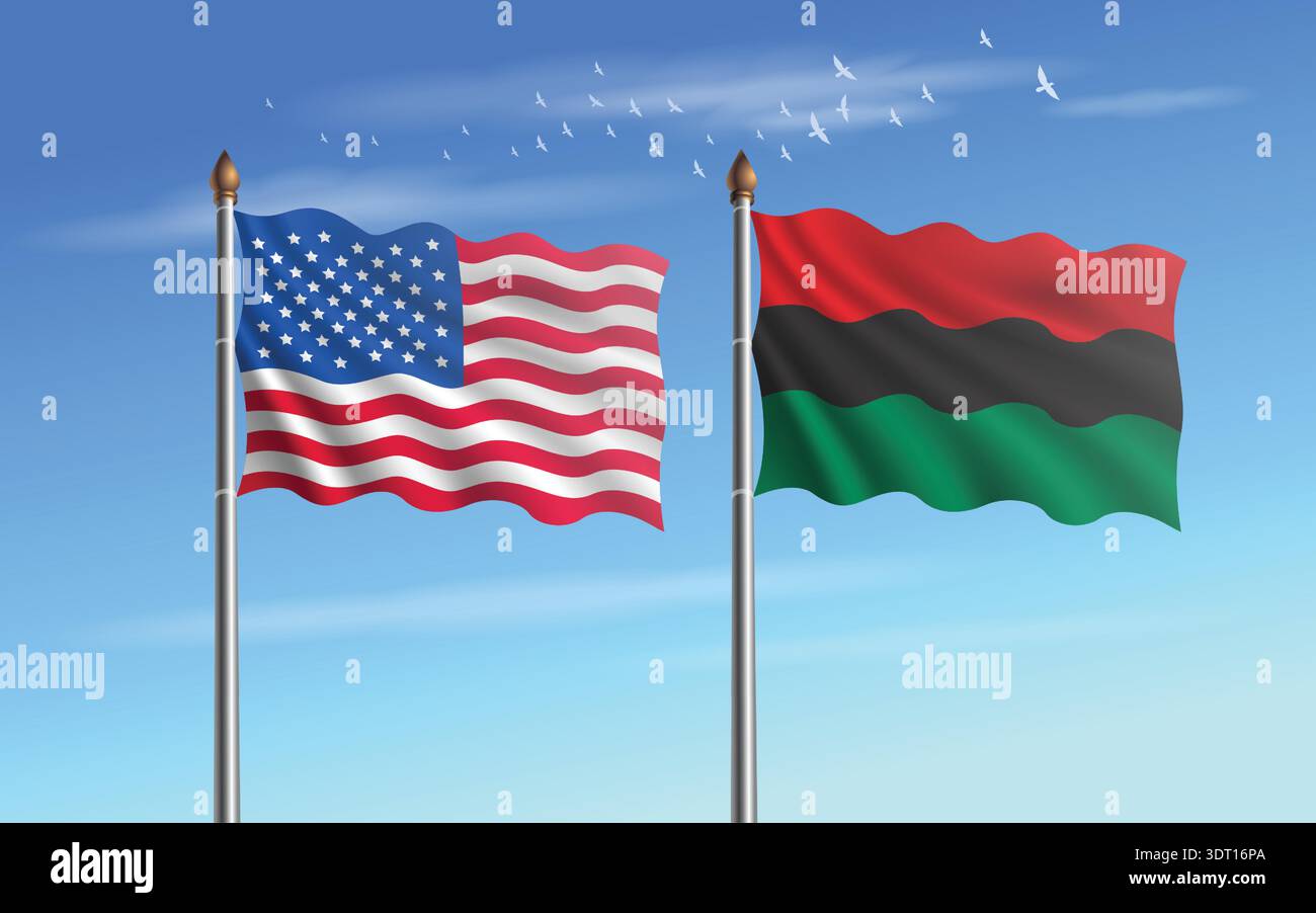 USA und Afroamerikaner-Tabelle Flaggen Beziehung zum Himmel Hintergrund Stock Vektor
