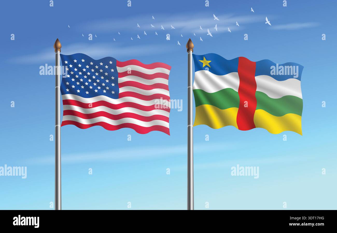 Die Tabelle USA und Zentralafrikanische Republik markiert die Beziehung zum Hintergrund des Himmels Stock Vektor