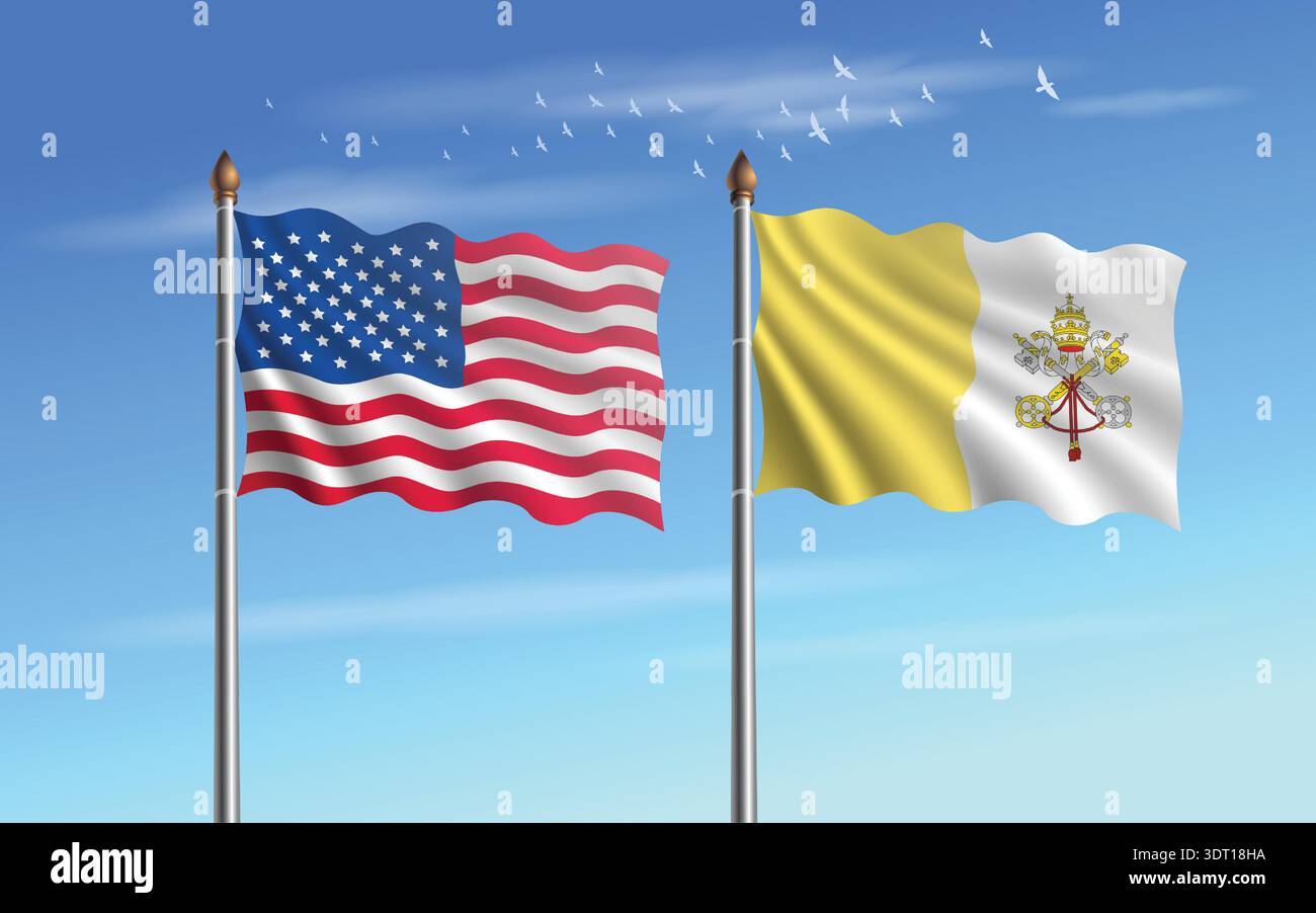 USA und Vatikan-Stadt-Tabelle Flaggen Beziehung zum Himmel Hintergrund Stock Vektor
