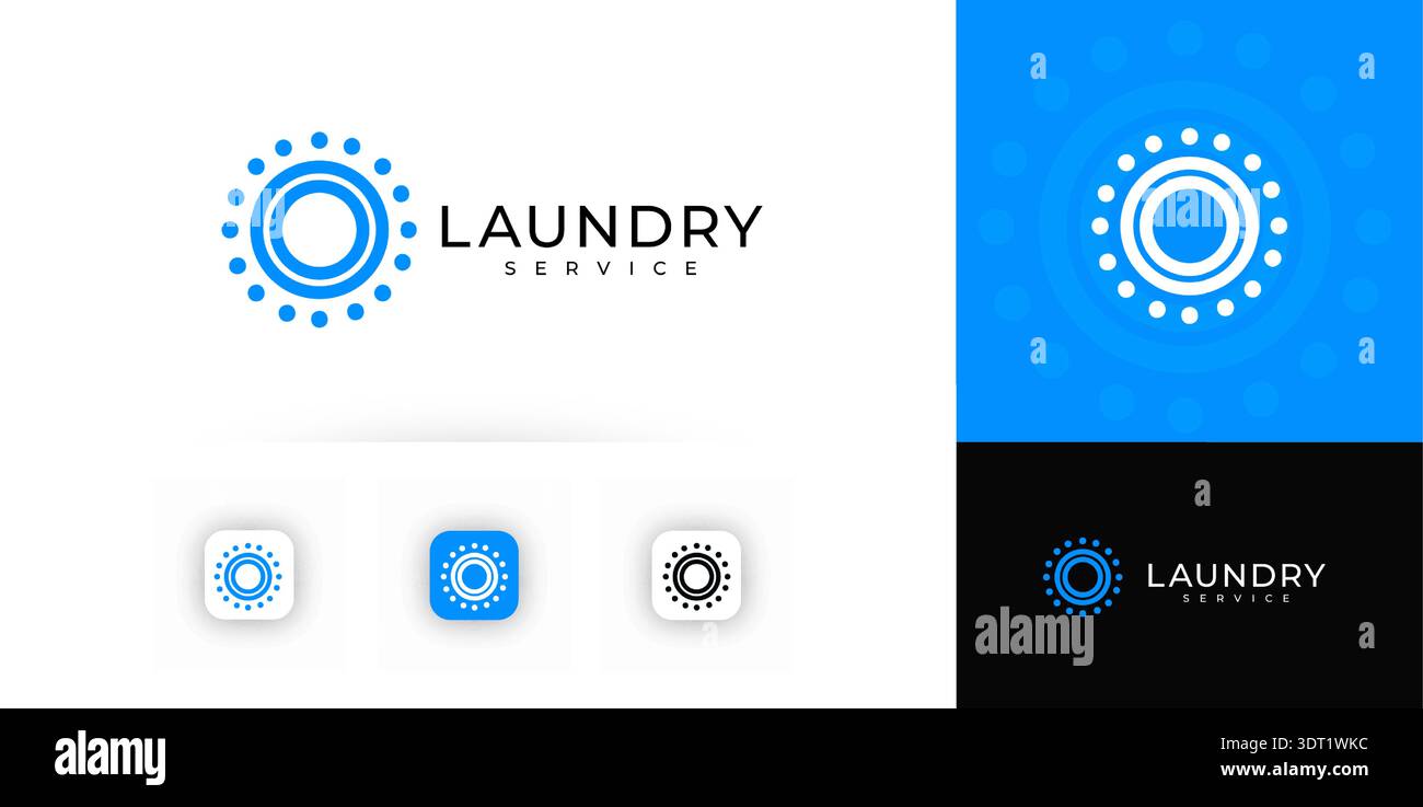 Wäscheservice-Logo, wirbelnde Tröpfchenbewegung, klares, frisches blaues Emblem-Design. Abstrakter Waschvortex für Branding, App-Symbol, Beschilderung, Verpackung Stock Vektor