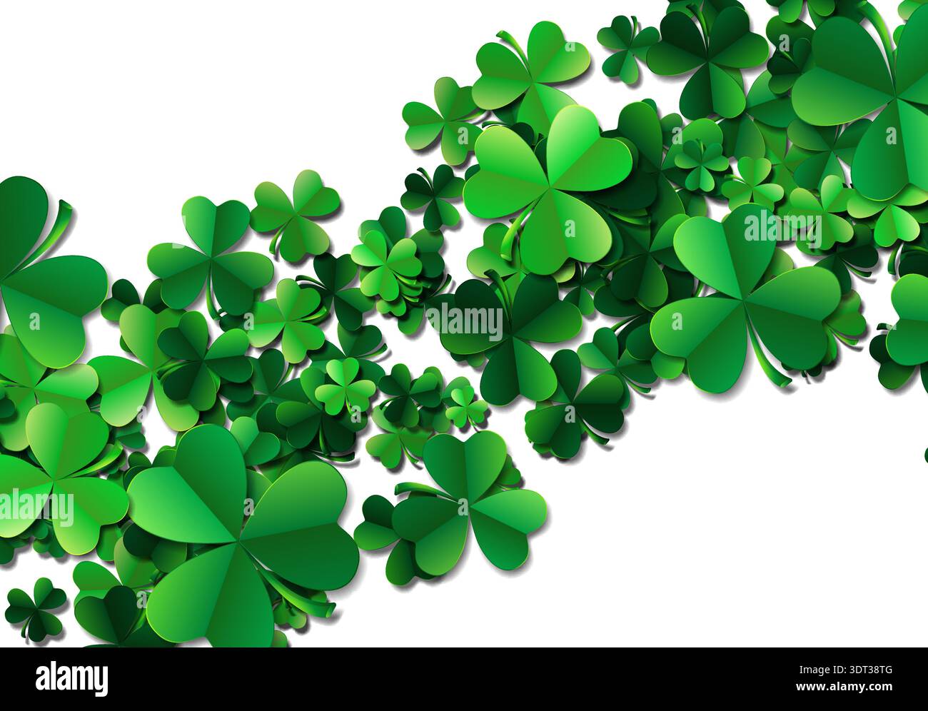 Saint Patricks Tag Hintergrund mit gesprühten grünen Kleeblättern o Stock Vektor