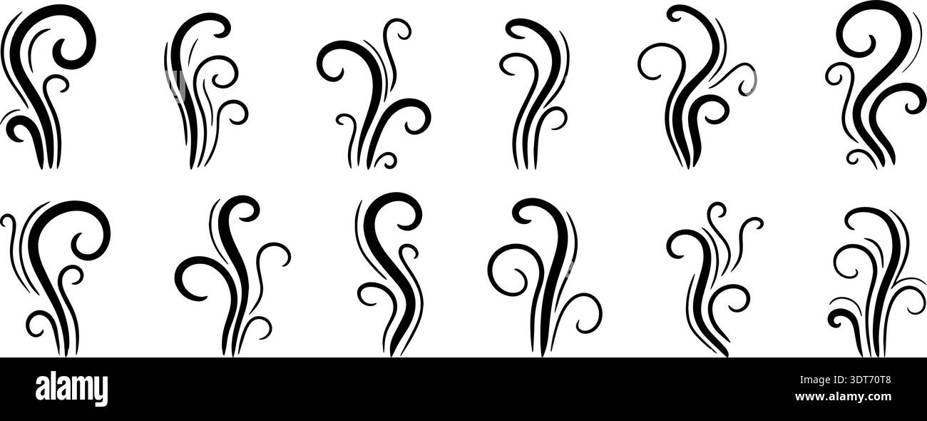 Minimale Dampfformen mit Duft, Aroma und warmer Luft. Geeignet für Teetassen, Küchensymbole und Illustrationen. Stock Vektor