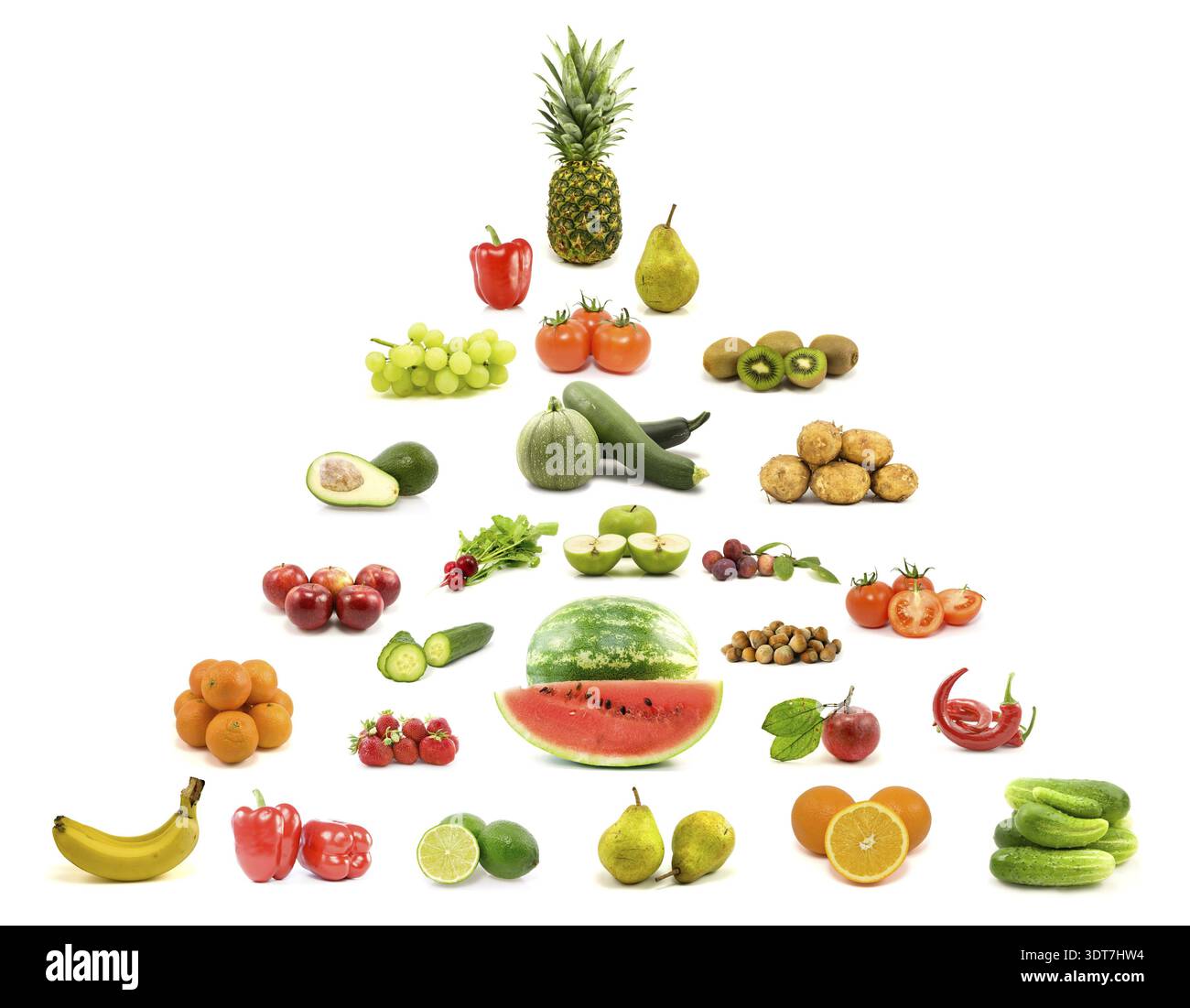 Ernährung und Ernährung. Pyramide aus Obst und Gemüse Stockfoto