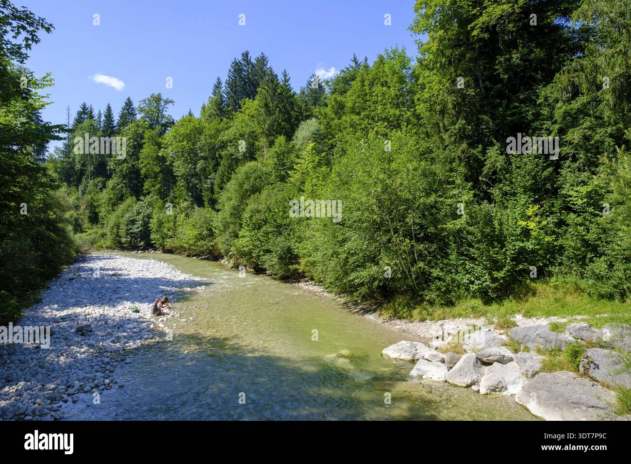 Grenzsteg an der Lofer, Loferauen, Reit im Winkl, Chiemgau, Oberbayern, Bayern, Deutschland Stockfoto