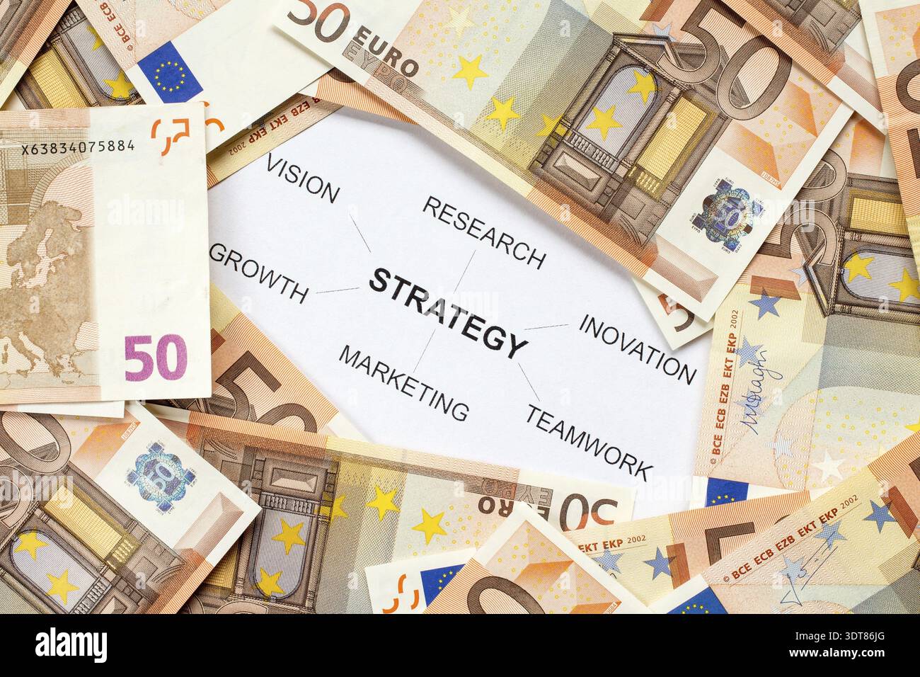 Business Vision oder Strategie-Konzept mit Euro-Währung Stockfoto