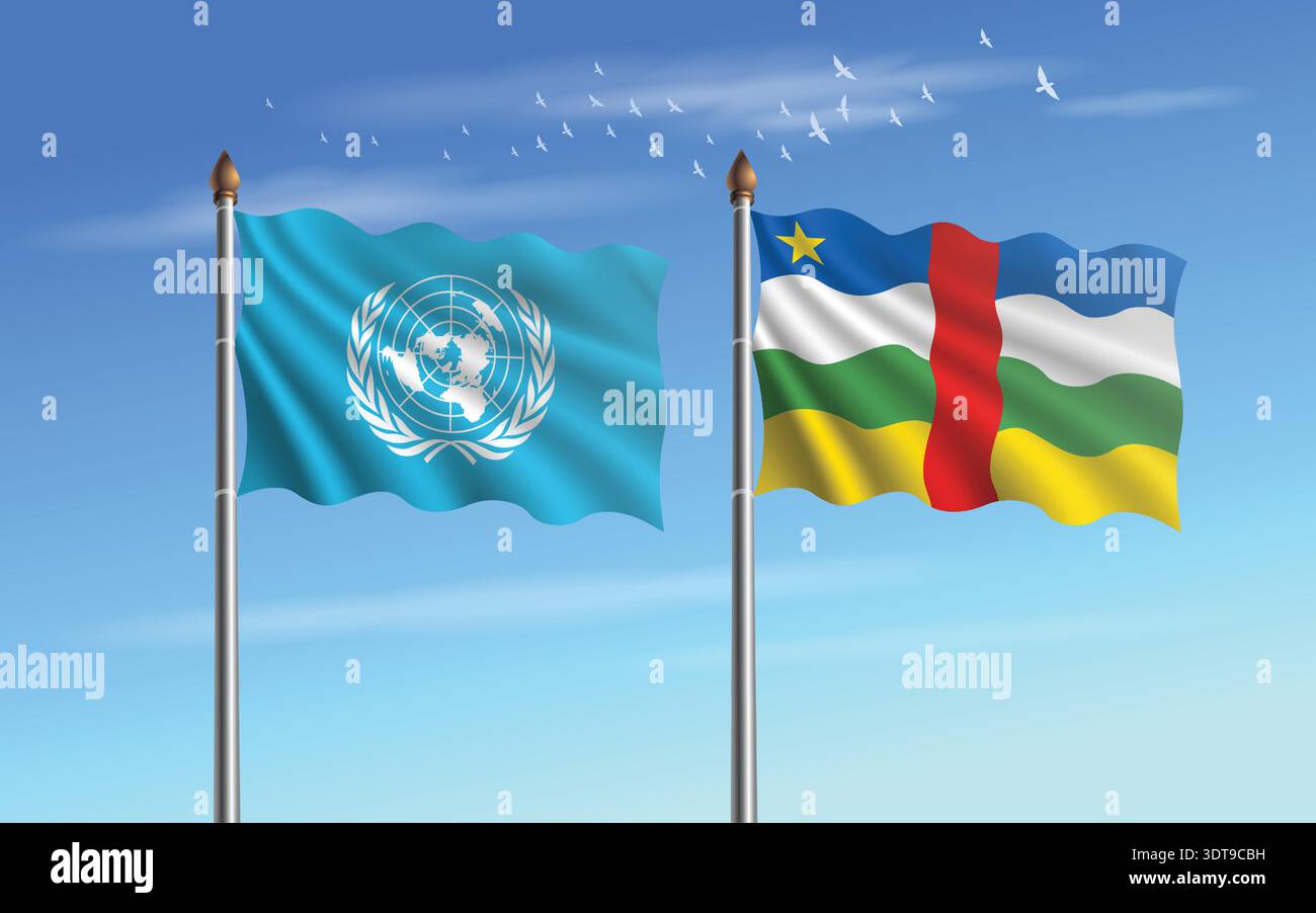 Die Tabelle der Vereinten Nationen und der Zentralafrikanischen Republik zeigt die Beziehung zum Hintergrund des Himmels Stock Vektor