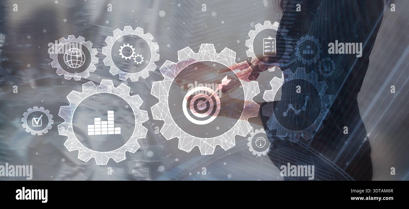 Business Management Analytics-Konzept mit strategischen Zielen und operativer Kontrolle. Stockfoto