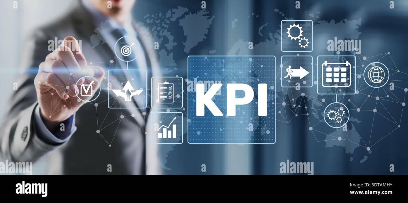 Business KPI Dashboard und Key Performance Indicators Management Interface Visualisierung. Stockfoto