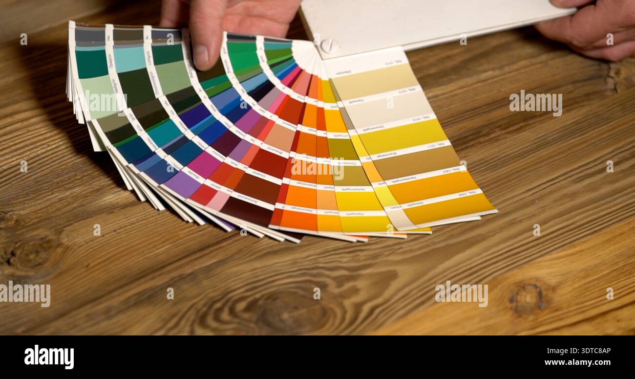Auswahl der Farbpalette in einem Designstudio für Innendekorationsprojekte am Nachmittag Stockfoto
