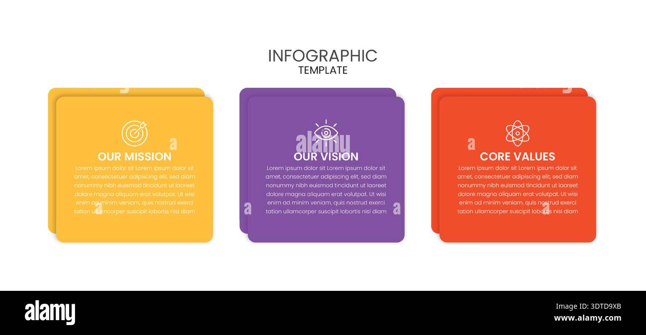 Moderne Infografik für Geschäftsinformationen mit Symbolen und Textfeldern Stock Vektor