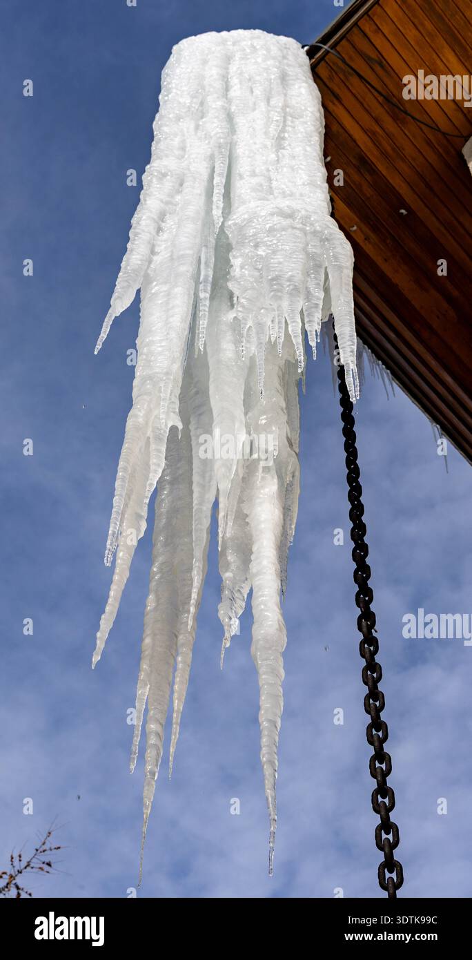 Icicles, Claviere Piemont Italien Stockfoto