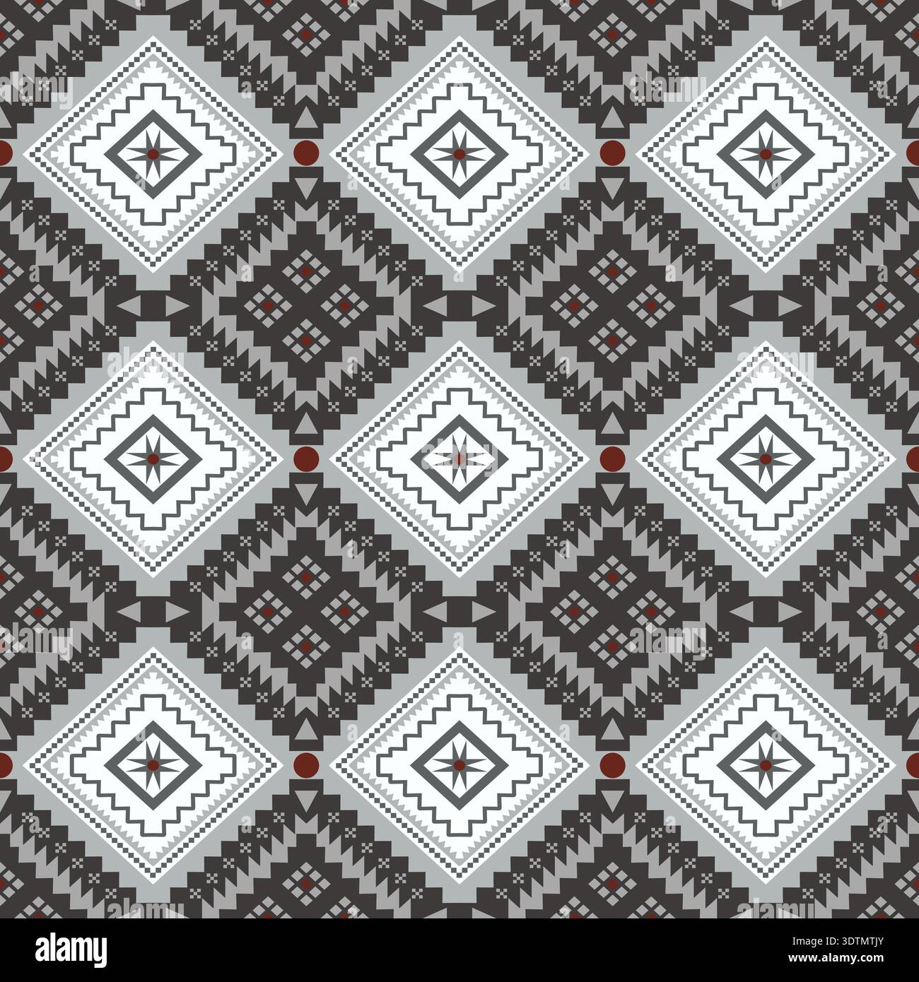 Traditionelles nahtloses ethnisches Muster mit geometrischen Diamantformen in Grau-, weiß- und Brauntönen Stock Vektor