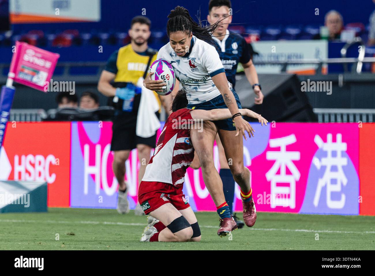 Die HSBC SVNS Series 2024-25 findet am 28. März 2025 im brandneuen Kai Tak Stadium mit 50 000 Sitzplätzen in Hongkong, China, statt. Stockfoto