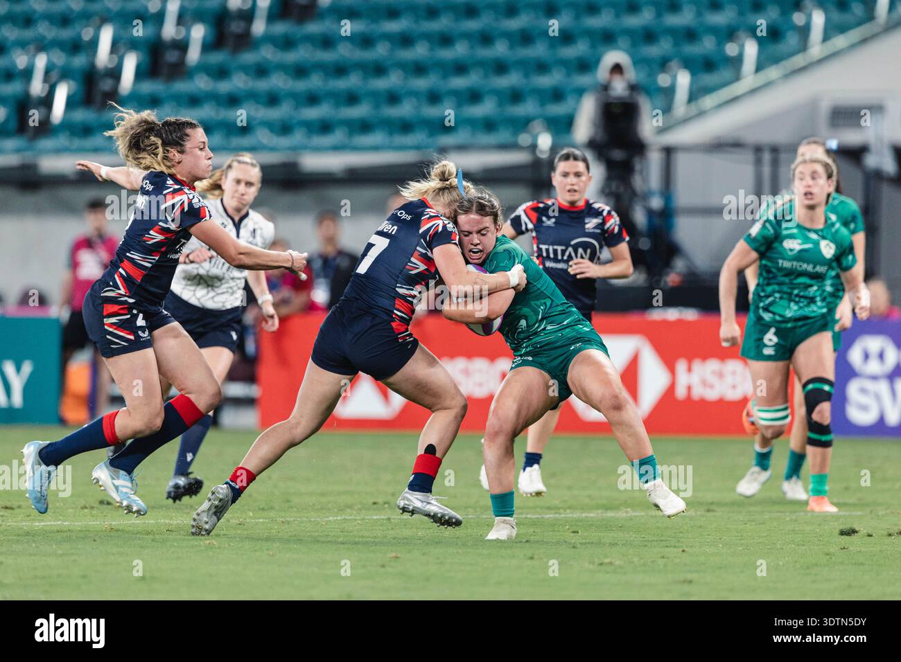 Die HSBC SVNS Series 2024-25 findet am 28. März 2025 im brandneuen Kai Tak Stadium mit 50 000 Sitzplätzen in Hongkong, China, statt. Stockfoto
