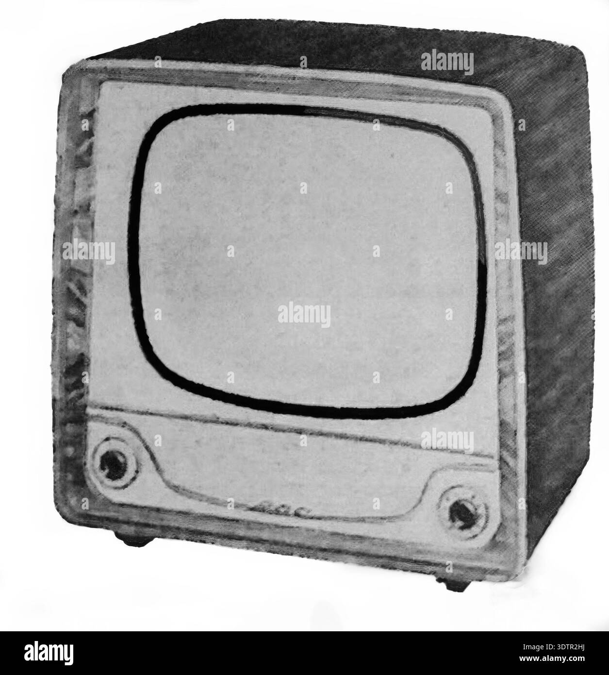 Dieser 17-Zoll-Tischfernseher BT2155 mit 1958 G.E.C. repräsentiert die Ära der häuslichen Technologie der Nachkriegszeit. Das Gerät verfügt über einen charakteristischen Bildschirm mit gekrümmter Kathodenstrahlröhre, der in einem kompakten Holzschrank mit unten montierten Bedienknöpfen untergebracht ist. Dieses Modell spiegelt den Übergang zu Massenmarkt-Home-Entertainment in den späten 1950er Jahren wider Die körnige, kontrastreiche Abbildung zeigt das funktionale Industriedesign, das für die britische Elektronikfertigung in dieser Zeit typisch ist. Stockfoto