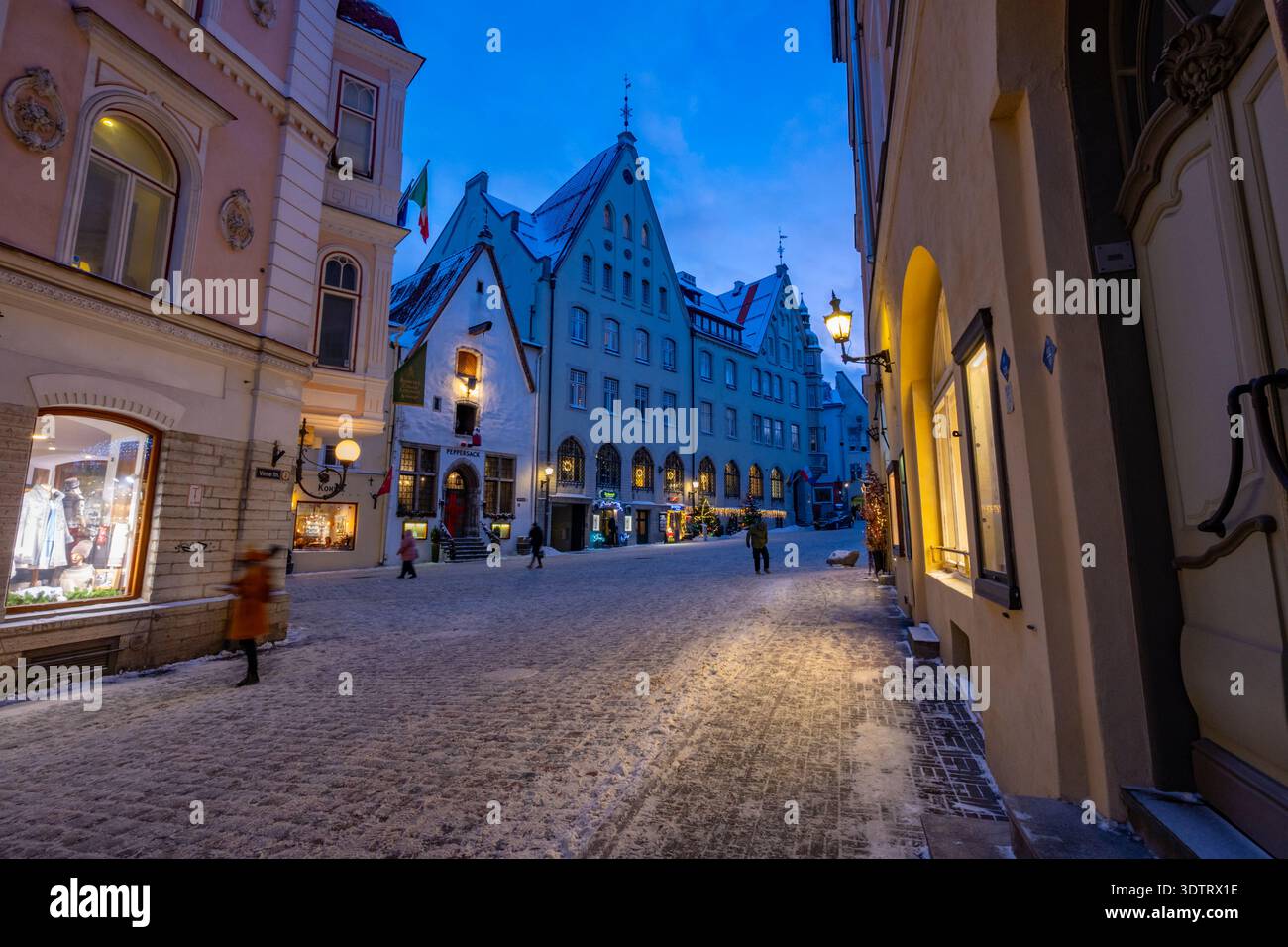 Lichter in der Abenddämmerung auf der Straße in der Altstadt von Tallinn Estland Stockfoto