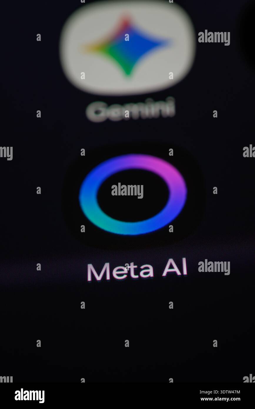Buenos Aires, Argentinien; 23. Februar 2026: Meta-KI-Symbol auf einem Handy-Bildschirm in vertikaler Komposition. Stockfoto