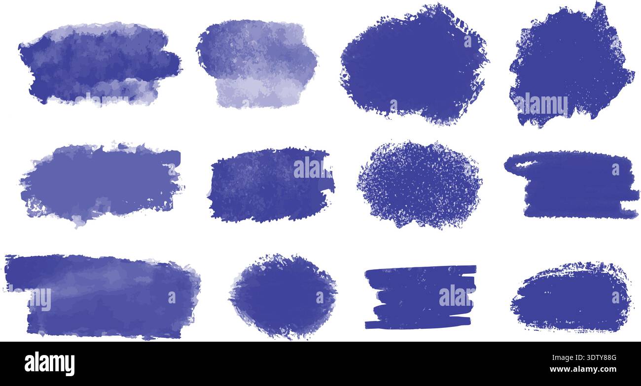 Blaue Flecken und Pinselstriche für Design. Set aus Aquarellfarben abstrakten blauen Formen. Pinselstriche ClipArt, Vektordesign-Elemente Stock Vektor