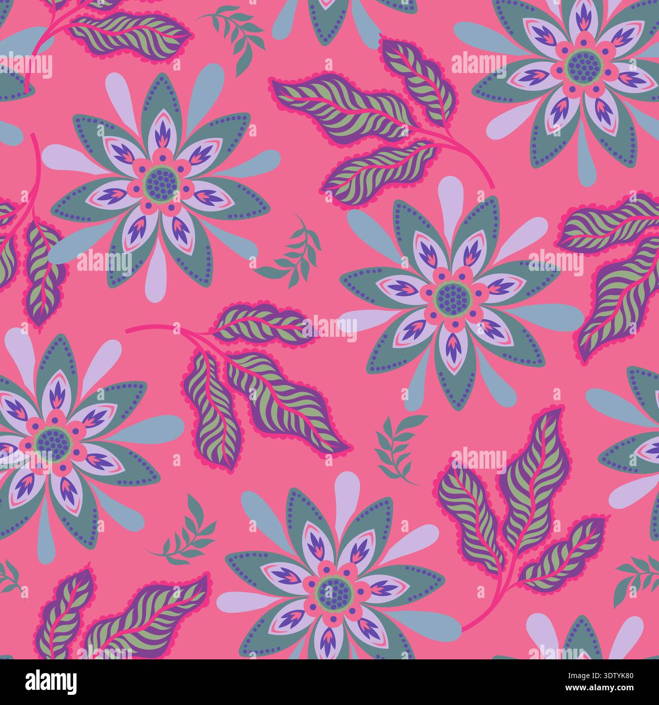Pinkfarbenes Blättermuster Mit Blumenmuster Stock Vektor