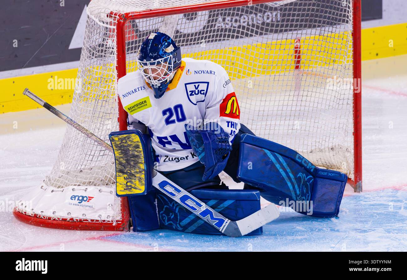 Zürich, Schweiz, 11. Februar 2026: #20 Nico Keller, Torhüter U21-Elit Team EV Zug. (Foto: Andreas Haas/dieBildmanufaktur) Stockfoto