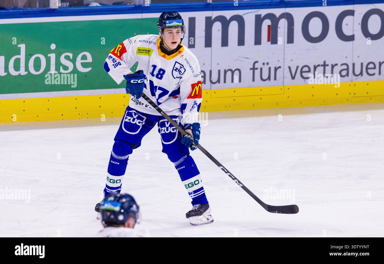 Zürich, Schweiz, 11. Februar 2026: #18 Colin Lindemann, Stürmer U21-Elit Team EV Zug. (Foto: Andreas Haas/dieBildmanufaktur) Stockfoto