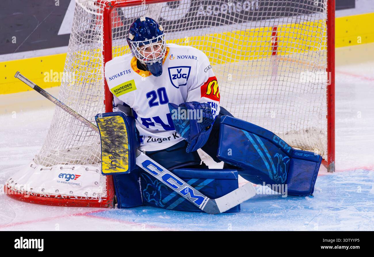 Zürich, Schweiz, 11. Februar 2026: #20 Nico Keller, Torhüter U21-Elit Team EV Zug. (Foto: Andreas Haas/dieBildmanufaktur) Stockfoto