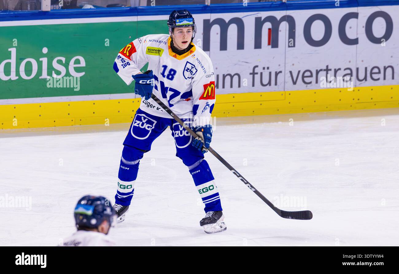 Zürich, Schweiz, 11. Februar 2026: #18 Colin Lindemann, Stürmer U21-Elit Team EV Zug. (Foto: Andreas Haas/dieBildmanufaktur) Stockfoto