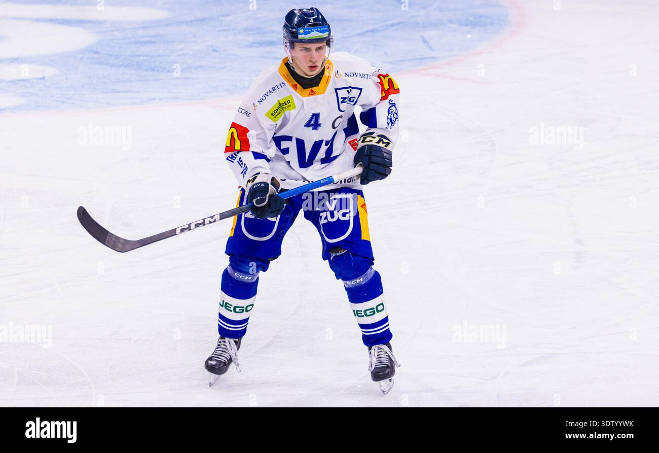 Zürich, Schweiz, 11. Februar 2026: #4 Flavio Andri, Verteidiger U21-Elit Team EV Zug. (Foto: Andreas Haas/dieBildmanufaktur) Stockfoto