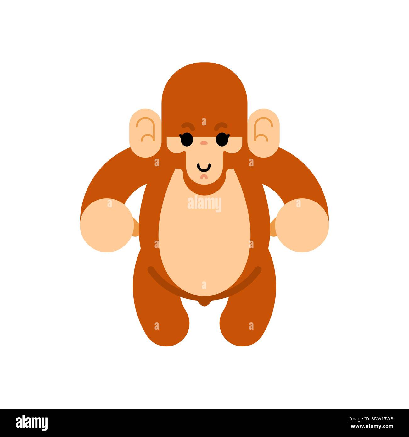Niedliche Affen-Figur sitzt und sieht neugierig aus. Lustige Primaten-Kleinkinder-Illustration für Tierwelt, Natur und Zoo-Konzepte. Abgewickelter Vektor isoliert Stock Vektor