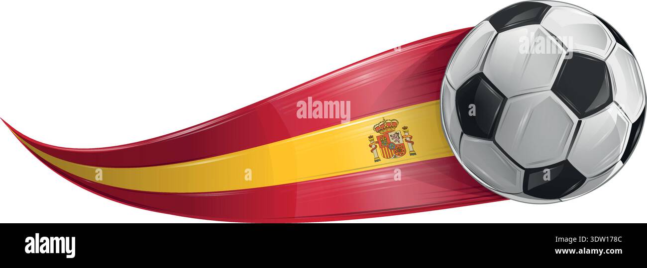Fußball mit den Farben der spanischen Flagge, realistischer Effekt. Vektorillustration, isoliert auf weißem Hintergrund Stock Vektor